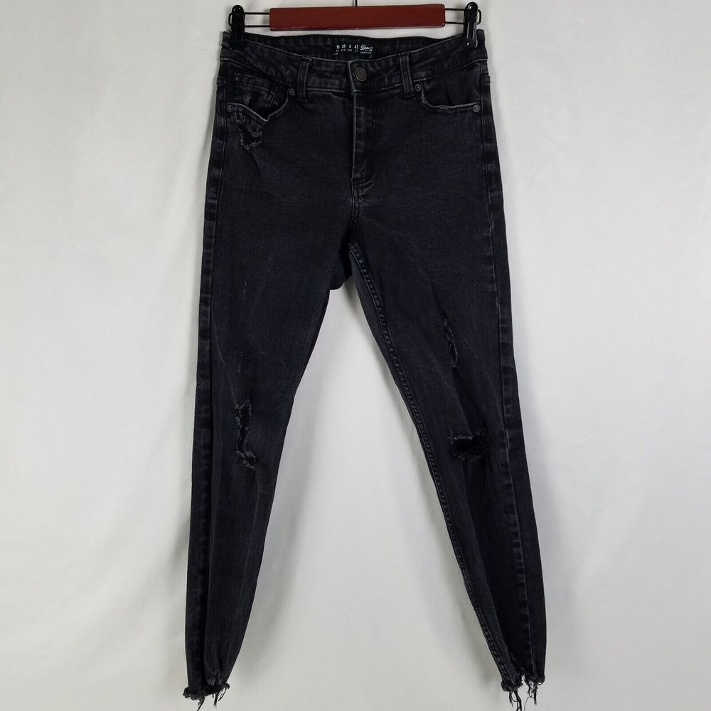Denim Co Jeans Womens 6 Black Mid Rise Skinny Ankle Distressed Charcoal Wash
